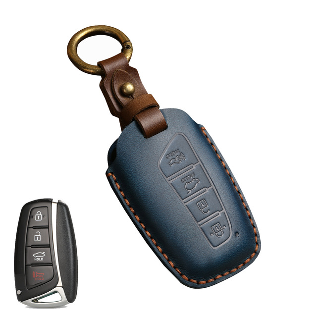 Luxury Leather Key Case Fob Cover Keychain Holder For Hyundai IX35 IX45 Elantra Santafe Equus Genesis Accessories Keyring Bag