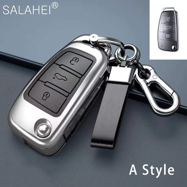 New Fashion Zinc Alloy and Leather Car Key Case Cover for Audi A3 A4 A5 C5 C6 8L 8P B6 B7 B8 C6 RS3 RS6 Q3 Q7 TT 8L 8V S6 S4 S3