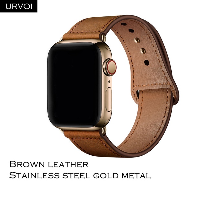 URVOI Band for Apple Watch Series 7 6 5 4 3 SE Sport Band Genuine Swift Leather Strap for iWatch Wrist Pin and Tuck Closure Handmade