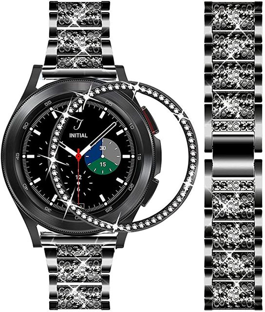 Bling Bracelet for Galaxy Watch 4 Classic 42mm 46mm 40mm 44mm Stainless Steel Strap + Bling Bezel for Galaxy Watch 3 45mm 41mm