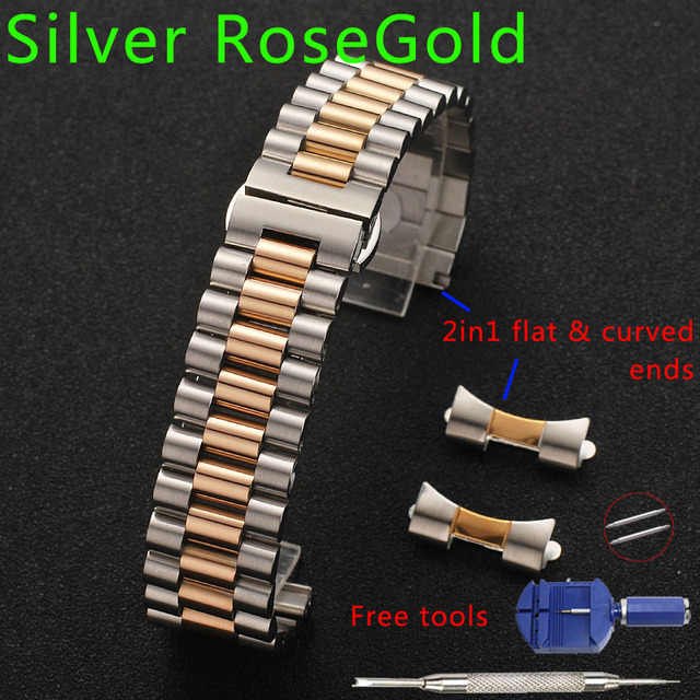 Solid Stainless Steel Watch Band 12mm 13 14 16 17 18mm 19 20mm 21 22mm Replacement Watch Strap 3 Rows Wristband Bracelet w/Tools