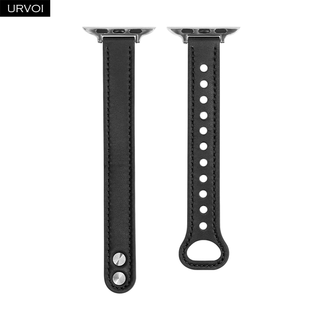 URVOI Strap for Apple Watch Series 7 6 SE 5 4 3 Sport Band Slim Genuine Leather Double Pin Buckle for iWatch Modern Design 40mm