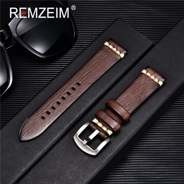 Rimzm Tanned Leather Watch Strap Antique Watch Strap 18mm 20mm 22mm 24mm Red Gray Blue High Quality Wristband Strap Accessories