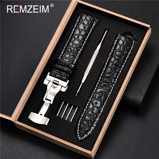 REMZEIM Calfskin Watchband 18mm 19mm 20mm 21mm 22mm 24mm Women Men Leather Strap Watch Band Accessories Wristband