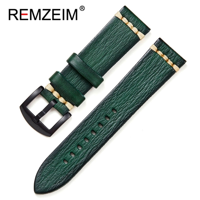 REMZEIM Retro Handmade Genuine Leather Strap Vegetable Tanned Leather Watchband 18 20 22 24mm High Quality Business Watch Band