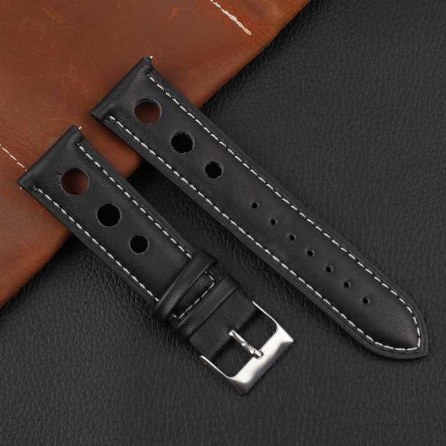 Onthelevel Leather Watchband 18mm 20mm 22mm 24mm Black Brown Coffee Racing Strap Handmade Stitching Quick Release Watch Strap