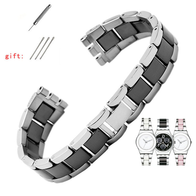 For Swatch Solid Core Metal Bracelet Concave Convex Watch Chain YCS YAS YGS Iron Men and Women Steel Ceramic Watchband