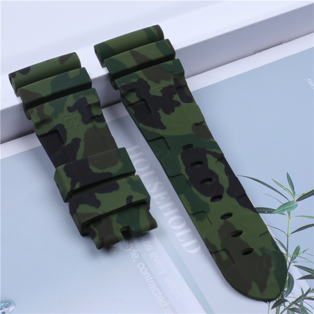 24mm 26mm Camouflage Colorful Silicone Rubber Watch Band Replacement For Panerai Watch Strap Waterproof Watchband Pin Buckle