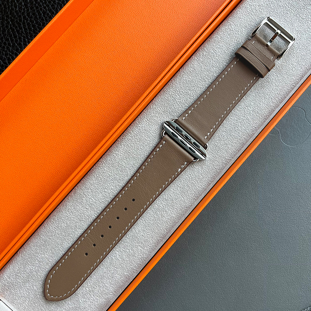 Kebitt High Quality Swift or Barenia Leather Single Round Smart Watch Strap for Apple Watch 7 6 Se 5 4 3 Strap 40mm 44mm 41mm 45mm