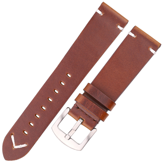 Handmade Leather Watch Strap Yellow Green Oil Wax Cowhide Watchband For Huawei Samsung Smart Watch Strap 18mm 20mm 22mm 24mm