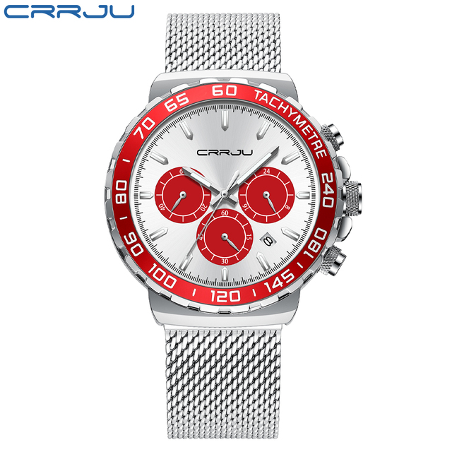 CRRJU Men's Watch Quartz 2022 New Japanese Chronograph Top Brand Water Resistant Stainless Wrist Watches With Date Relogio Masculino