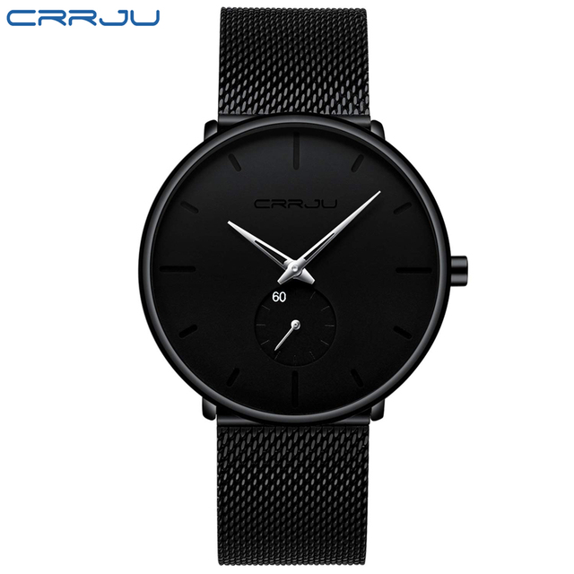 Fashionable Quartz CRRJU Men's Watches Luxury Fashion Slim Mesh Water Resistant Watches