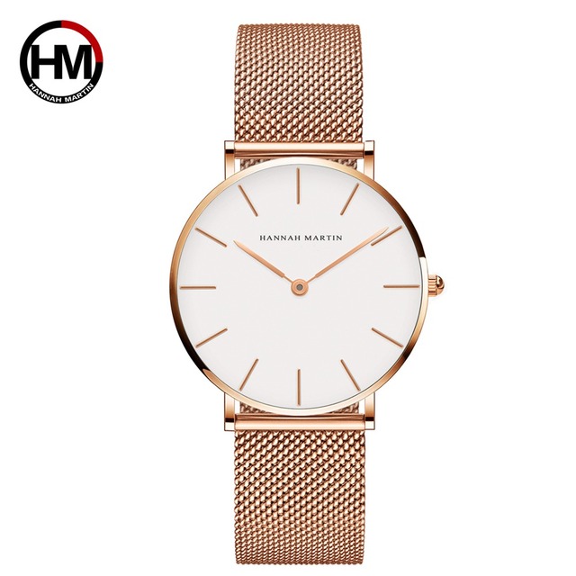 Japan Quartz Movement High Quality 36mm Hana Martin Women Stainless Steel Mesh Rose Gold Waterproof Ladies Watch Dropshipping