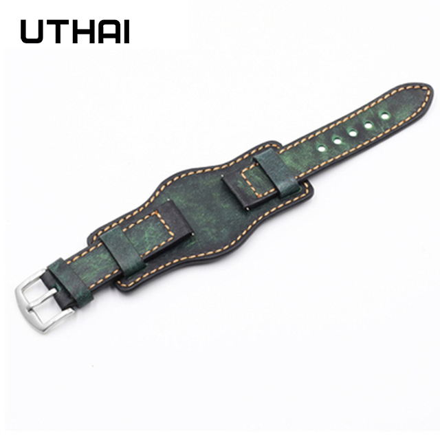 UThai G05 Cowhide Leather Hand Dyed Vintage Watch Rod 20mm22mm24mm Tray Watchband For Huawei Watch