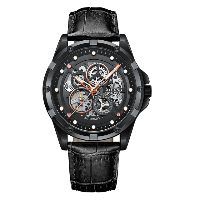 2022 AILANG Skeleton Luxury Watch Men Automatic Mechanical Watch Stainless Steel Black Waterproof Watch Relogio