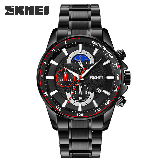 SKMEI New Men Watch Luxury Brand Sport Quartz Mens Watches Full Steel Waterproof Stopwatch Wristwatch Men Relogio Masculino