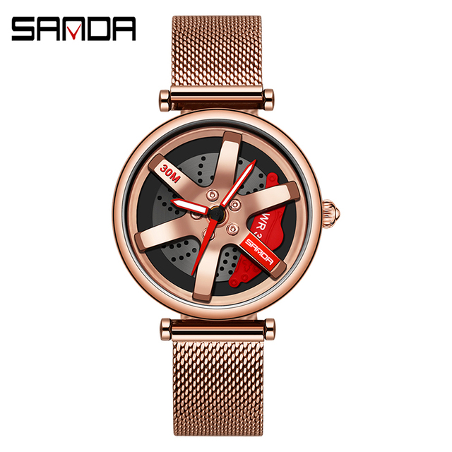 SANDA New Fashion Rotate Wheel Pattern Women's Watch Stainless Steel Waterproof Quartz Watch for Women Luxury Relogio Feminino