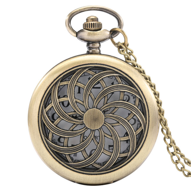 2022 New Men's Bronze Leisure Chain Pocket Watch Flower and Grass Carving Style Retro Nostalgic Watches Graduation Gift