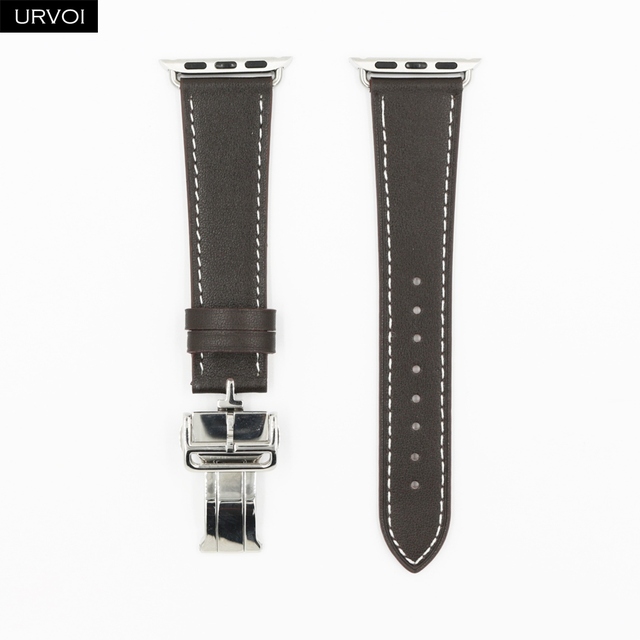 URVOI Deploy Buckle Strap for Apple Watch Series 7 6 SE 5 4 3 2 1 Strap for iwatch Strap Round Single Leather Watch Strap Swift