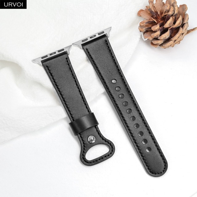 URVOI Leather Strap for Apple Watch Series 7 6 SE 5 4 Sport Band Genuine Leather Pin Buckle for iWatch Single Loop 41mm 45mm