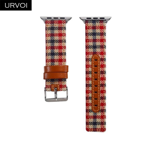 URVOI Canvas Strap for Apple Watch series 7 6 SE5 4 3 Swallow Pattern Grip Wrist Jean Strap for iwatch Classic Design Leather Back