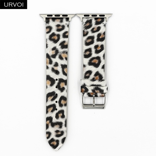 URVOI Leather Strap for Apple Watch Series 7 6 SE 5 4 3 2 1 Printing Strap for iWatch PU Leather Leopard Modern Style 41 45mm