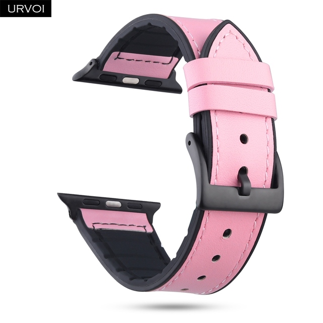 URVOI حزام ل أبل سلسلة ساعة 7 6 SE 5 4 3 2 1 حزام من الجلد سيليكون الظهر ل iwatch حزام تنفس 41 45 مللي متر مشبك أسود