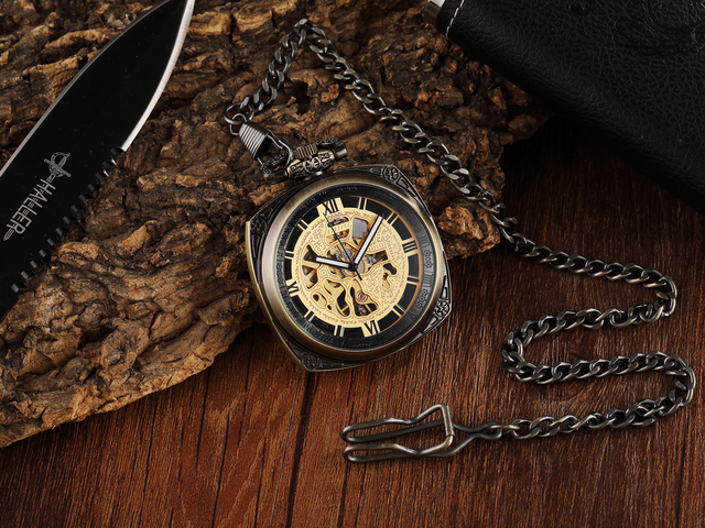 Retro Hand Wind Mechanical Luxury Steampunk Pocket Watch Hollow Silver Watches Roman Numerals Clock With Fob Chain Reloj Hombre