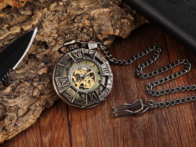 Hand Wind Mechanical Luxury Steampunk Pocket Watch Hollow Men Watches Roman Numeral Clock With Fob Chain With Box Reloj Hombre