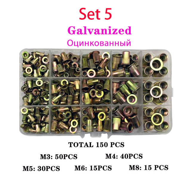 150pcs Rivet Nut Thread Insert Stainless Steel Rivet Nut Rivet Nut With Threaded Retainer Mechanical Tools Clamping Lever Rivet Nut Set