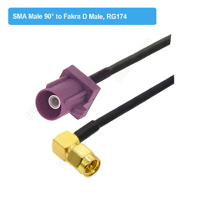 RAL4004 Male/Female Fakra D to SMA Male Right Angle RG174 Cable Adapter GSM Antenna Extension Cord RF Coaxial Pigtail Jumper