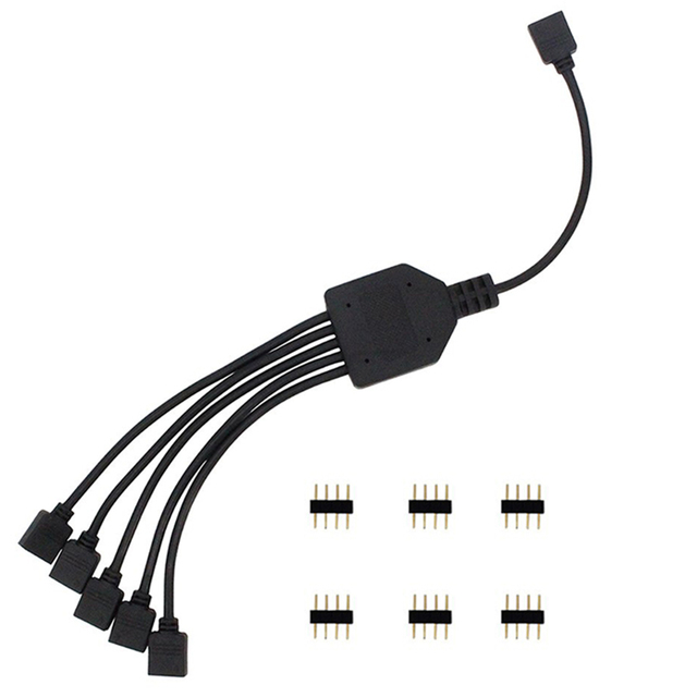 RGB LED Strip Connector, 4 Pins, 1 to 1, 2, 3, 4, 5 Sockets, Power Splitter Cable, 4-Pin Needle, Female, for RGB Strip Lighting