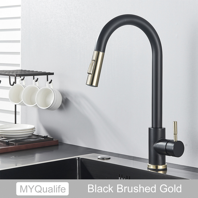 Free Shipping Black Kitchen Faucet Two Function Single Handle Pull Out Mixer Deck Mounted Hot and Cold Water Taps