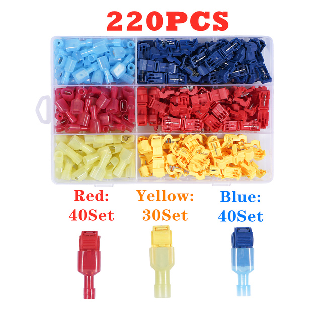 120/480pcs T-Tap Wire Connectors, Self Stripping Quick Splice Electrical Wire Terminals, Male Quick Cut Spade