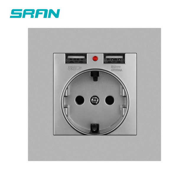 EU Power Socket,Socket With Usb Charging Port 2.1A 16A White Computer Board 86mm*86mm Russia Spain Wall Socket SRAN