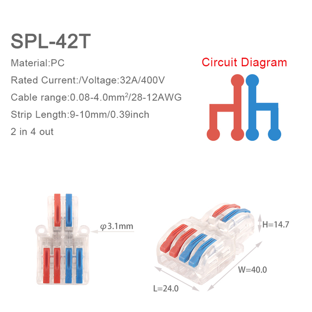 SPL Fast Wire Splitter 42/62/82/84 Wire Interconnect Connector Compact Push-In Connector Terminal Block With Operating Lever