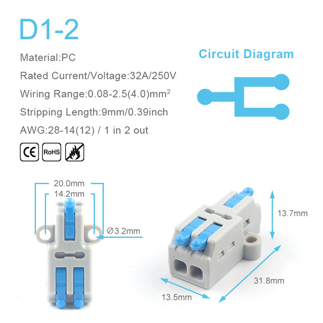 25/50/100pcs Quick Connector Compact Splitter Splicing Terminal Block M3 Screw Fixing Wire Connector for Connecting Electrical Cables