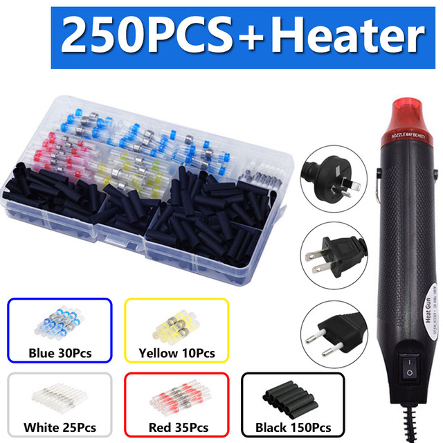 100/800pcs Heat Shrink Butt Terminals Crimp Terminal Solder Seal Waterproof Electrical Wire Twisting Cable Kit With Mini Heat Gun