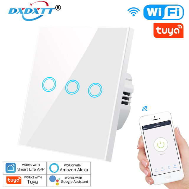 DXDXTT Alexa WiFi Smart Switch Tuya No Neutral EU Standard Touch Switches Smart Life 220V Work with Google Home Voice Control