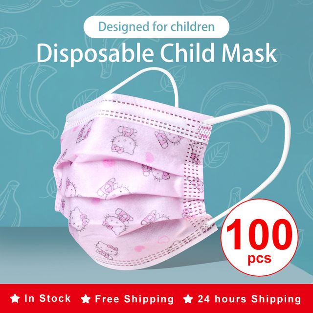 Cute Cat Baby Face Mask Disposable Kids Face Mask Pink Girl 3 Slices Massage Mask For Kids