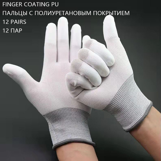 12 Pairs Anti-Static Cotton Work Gloves Thin Wear-Resistant Professional Mesh Construction Gloves PU Coated Anti-Slip Construction Gloves Woodworking Household Ladies Black