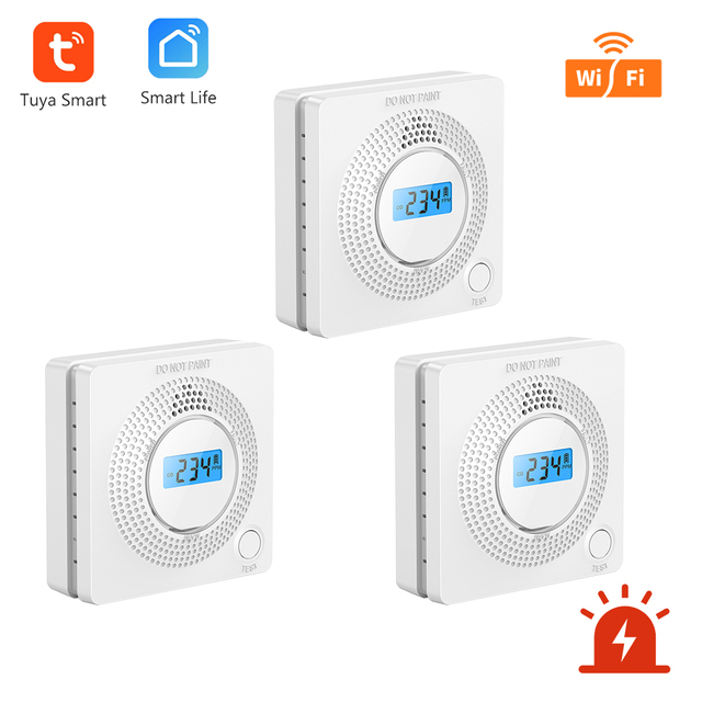 WiFi Carbon Monoxide Sensor Concentration LCD Display 85dB Siren Sound Co-detector Gas Alarm Tuya Smart Security Alarm Sensor