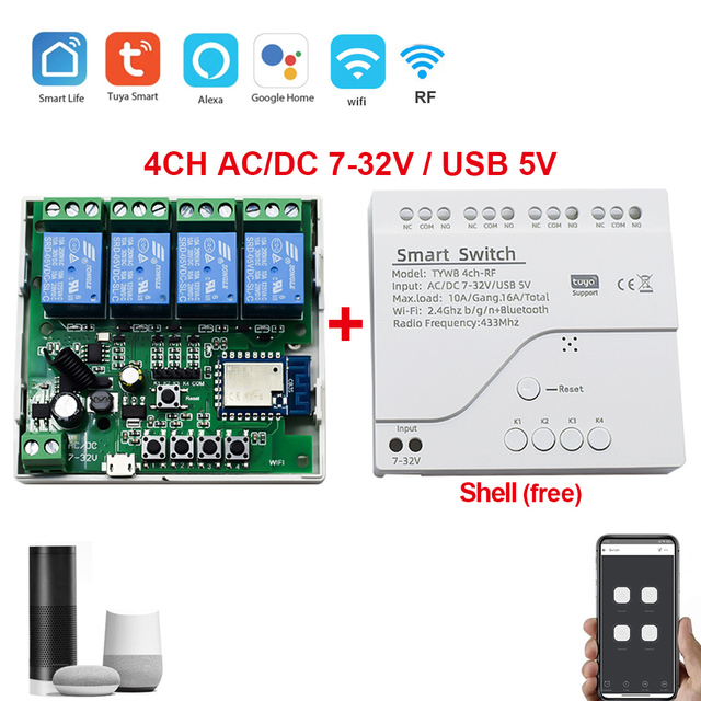 Tuya Smart Life Garage Door Opener Wireless Controller WiFi Switch AC/DC 12V 24V 110V 220V Alexa Echo Google Home DIY Smart Home