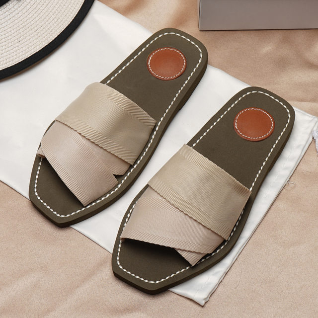 Canvas Slides Women Summer Beach Shoes Slippers Cross Bands Flats Mules Sandals Chic Luxury Brand New 2021 Designer Woman Shoes