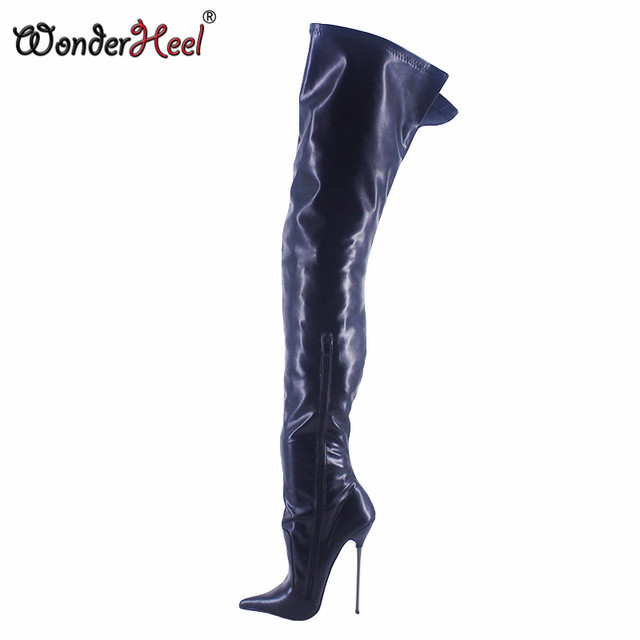 Wonderham New 16cm Ultra-thin Metal Heel Extreme High Heels Matte Leather Sexy Wonder Girls Nightclub Lace Up Over the Knee Boots