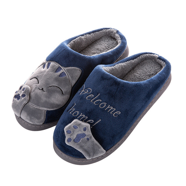 Winter Women Slippers Cartoon Lucky Cat Shoes Fluffy Plush Warm Non-slip Cotton Slippers Home Indoor Couple Fashion Shoes Female