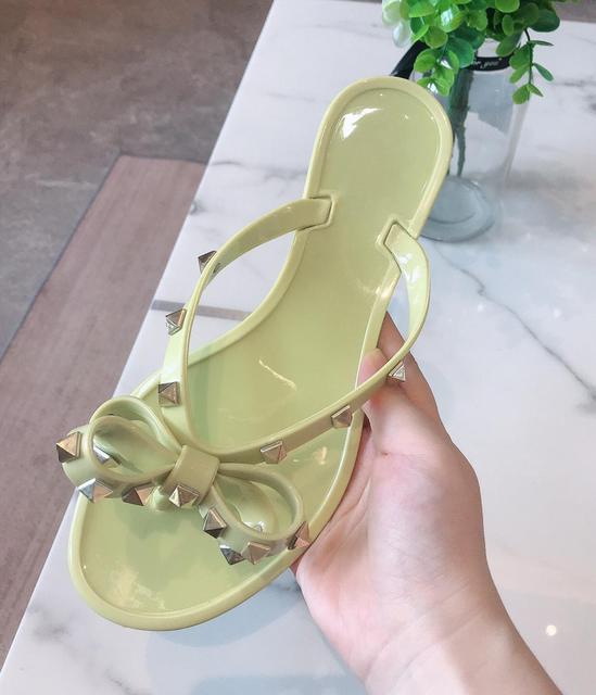 Fashion Brand Summer Flip Flops Woman Rivets Women Sandals Bow-knot Flat Slippers Girls Studded Beach Slides Jelly Shoes 35-41