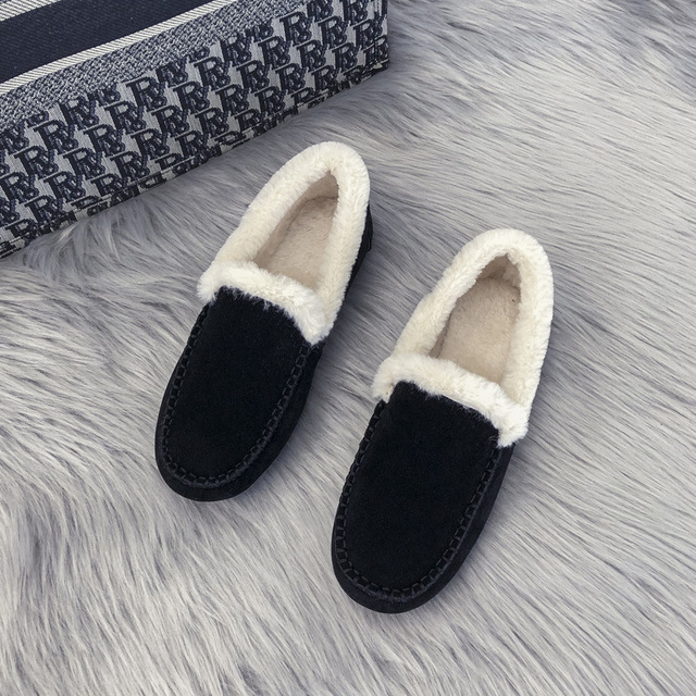 Women Slippers Winter Bow Tie Plush Warm Shoes Inside Loafers Indoor Slippers Ladies Ladies Slip On Shoes Chaussure Femme Women Shoes Non-leather Casual Shoes Women's Shoe Brand