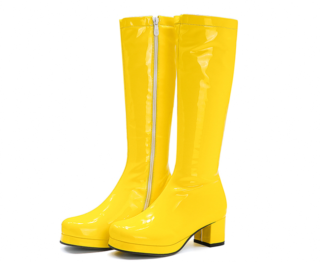 REAVE CAT Autumn Sweet Knee-Length Boots Round Heel Square Toe Zipper Plus Size 33-46 Yellow Green Purple Orange