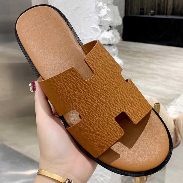 2022 summer luxury designer men leather flat sandals flat open toe comfort elegant wide fit mule slippers flip flop shoes 38-46